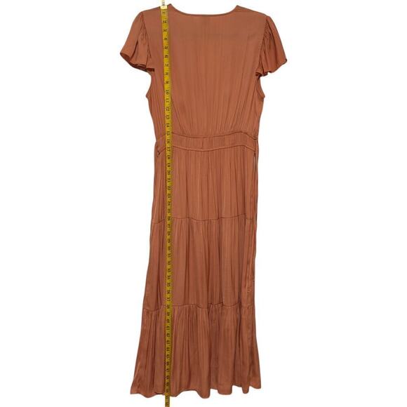 Joie Flutter Sleeves Mock Wrap Tiered Skirt Shirred Waist Belted Maxi Dress (L) - Picture 8 of 16